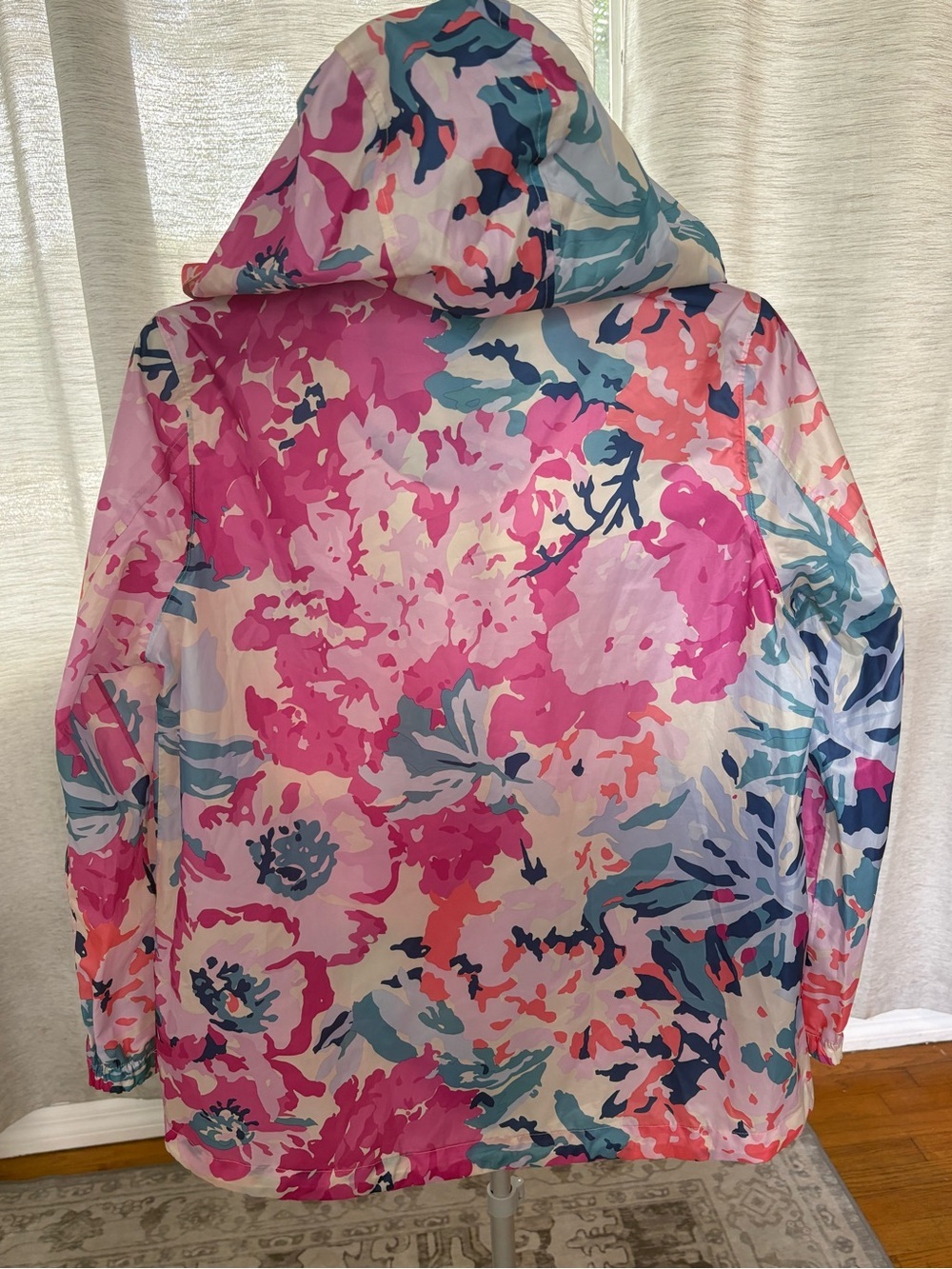 Joules Right As Rain Floral Waterproof Hooded Rain Jacket US 10 Pink Blue - Picture 5 of 6